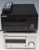 Two Denon CD receivers comprising RCD-M39DAB and RCD-M41DAB, with one remote control and power