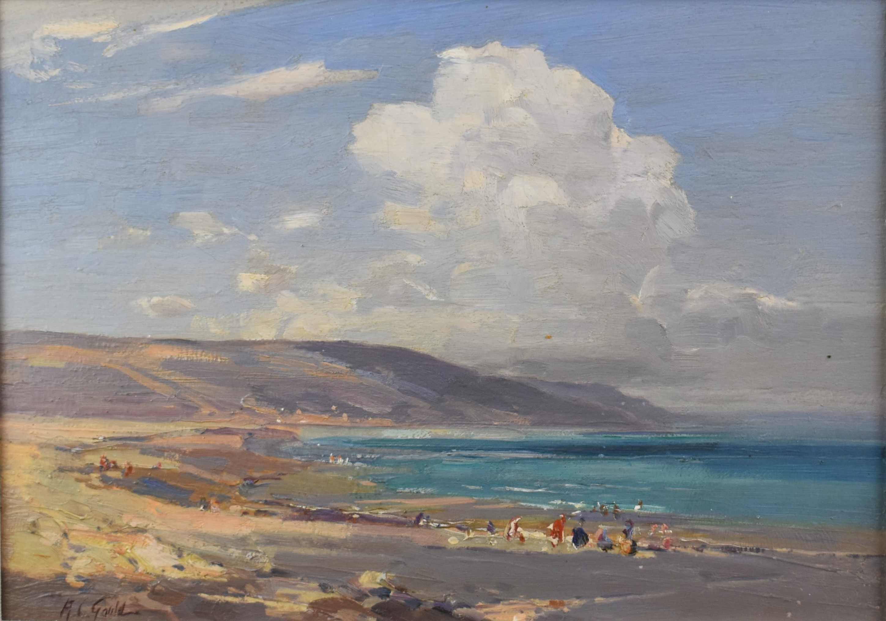 Alexander Carruthers Gould (1870-1948) oil on board Somerset coastal scene Porlock bay from