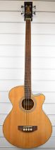 Stretton Payne Spabacen electro-acoustic bass guitar with faux ivory and line inlaid decoration