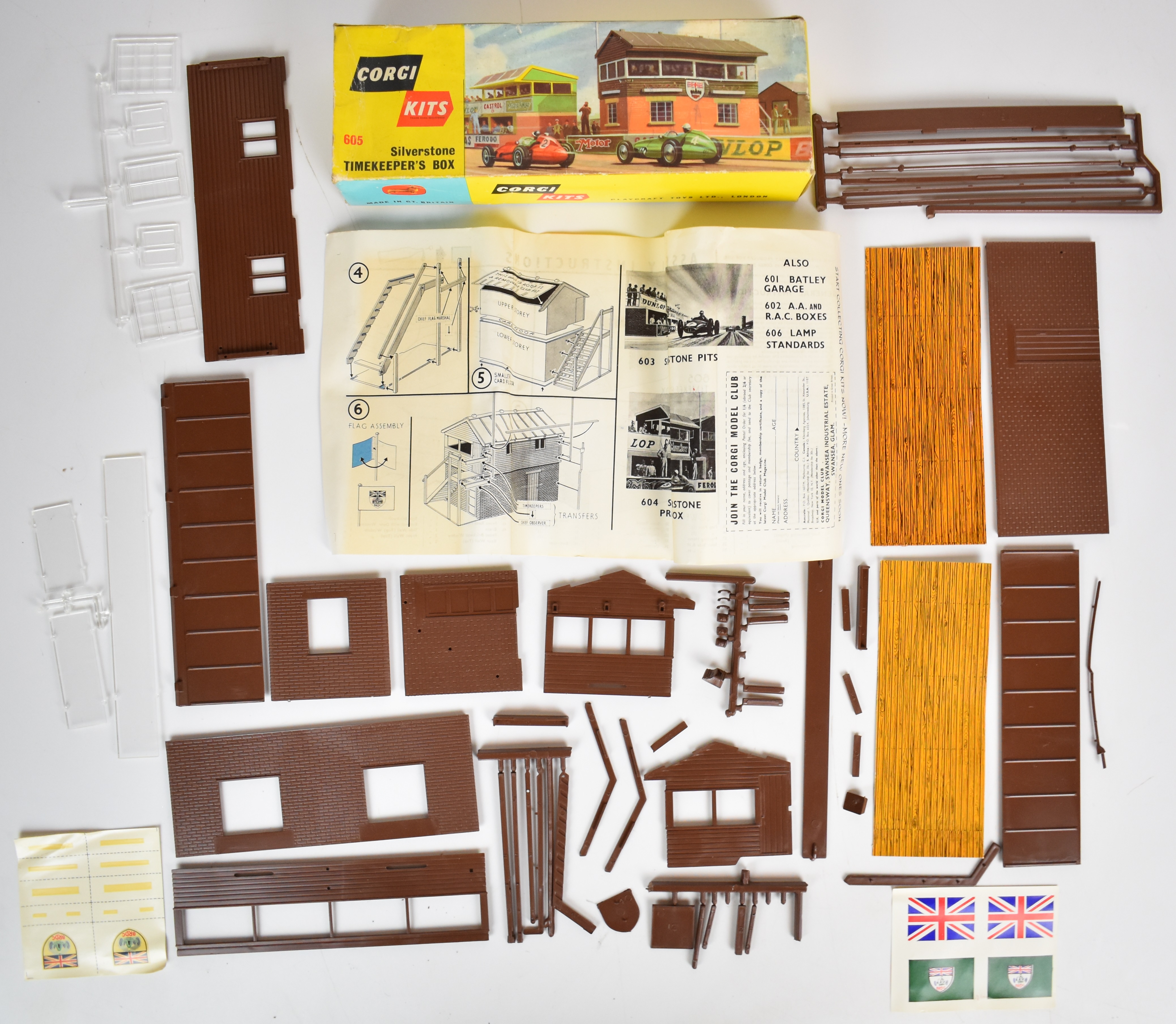 Corgi Kits Silverstone Timekeeper's Box, appears complete, many parts still connected to the