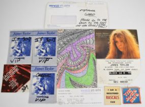 Miranda Ward backstage passes for James Taylor and Jackson Browne with ticket stubs, Sandy Denny