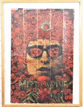 Martin Sharp Bob Dylan psychedelic gold foil poster 'Blowing In The Mind', gold and orange/red