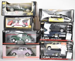 Seven 1:18 scale diecast model cars together with a 1:25 scale Chrysler Sebring, to include
