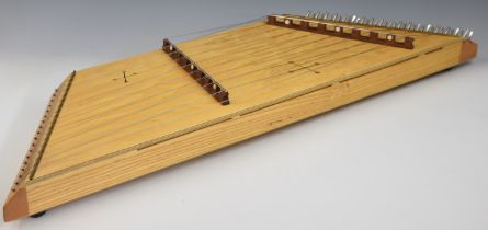 Thirty six string dulcimer or zither with tuning key and hammers, length 95cm, in original box