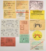 Membership cards, VIP / backstage passes and concert ticket stubs comprising psychedelic 1967
