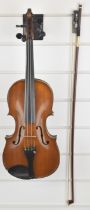20th century violin with bridge marked 'Aubert A Mirecourt', with 34.5cm single piece back, in