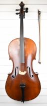 Unnamed 19th century cello with 76cm two piece back and related bow