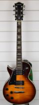 Sheridan left handed Les Paul style electric guitar with EMG-HZ pickups and tobacco sunburst finish