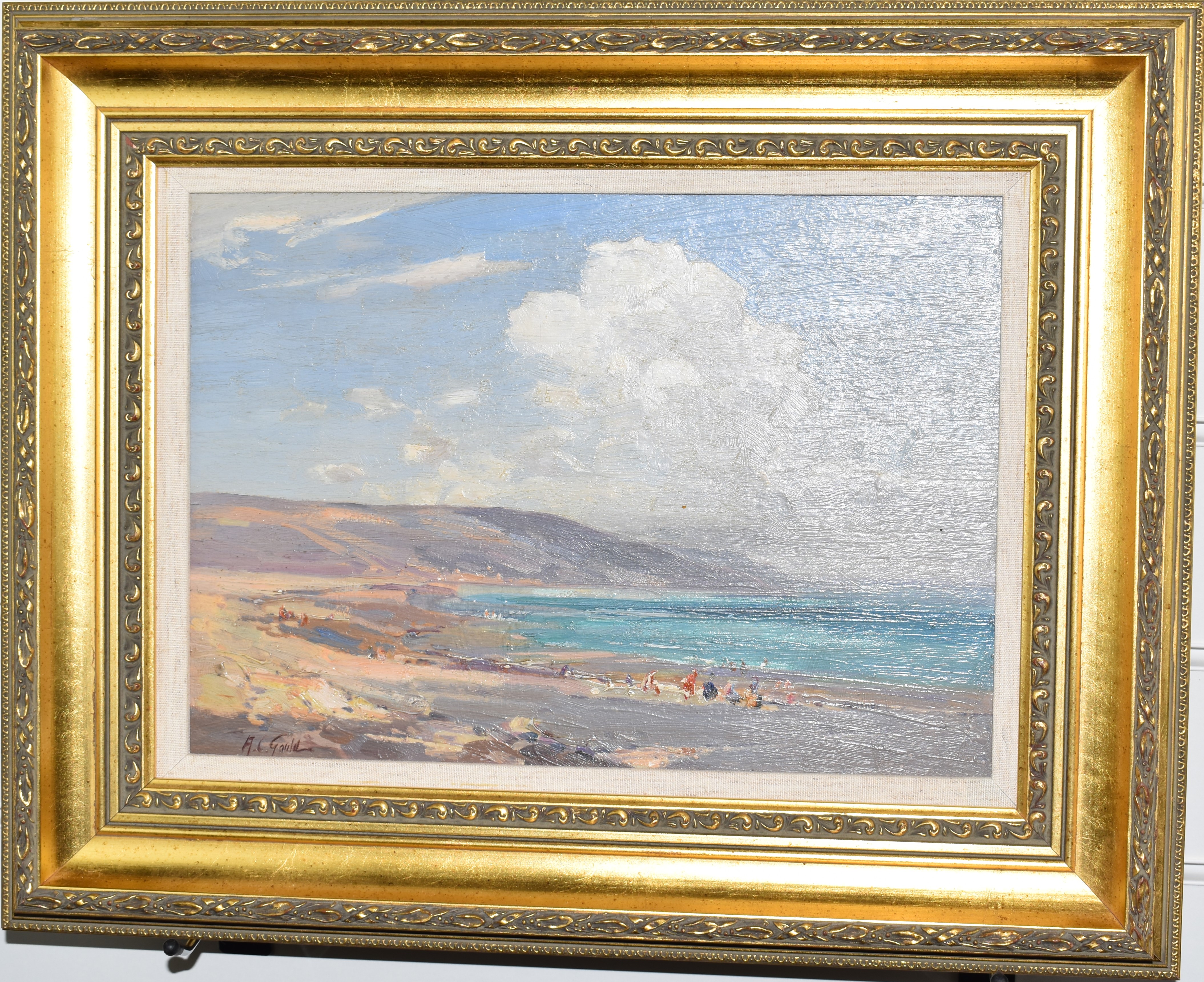 Alexander Carruthers Gould (1870-1948) oil on board Somerset coastal scene Porlock bay from - Image 2 of 4