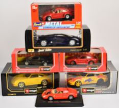 Seven Burago and Maisto diecast model sports cars to include Lamborghini Countach 1988, Porsche