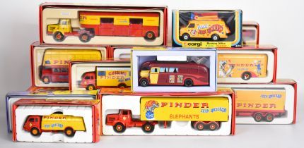 Fourteen Corgi and Verem diecast model circus vehicles to include Pinder Jean Richard Circus Booking