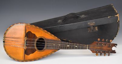Unnamed 19th century eight string rosewood mandolin with inlaid decoration, in hard case