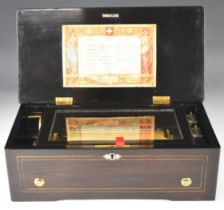Paillard Vaucher Fils Ste Croix late 19th century eight air rosewood and marquetry inlaid cased