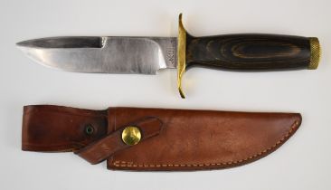 Bowie / hunting knife with brass crosspiece, Smith & Wesson to top of the 14cm blade and maker's