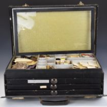 Vintage shop / haberdashery fly tying / fishing fitted travelling salesman's case with three