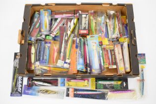 Large quantity of sea / pike fishing lures in several bags / wallets and loose including, Rapala,