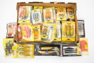 Approximately 50 sea / pike fishing lures / soft plastics including Sidewinders, Storm, Savage