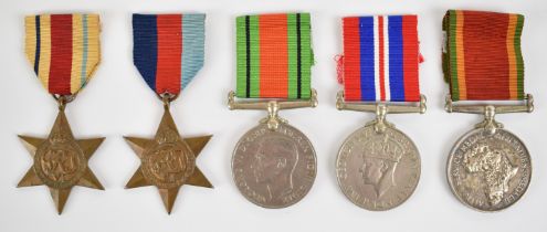 WW2 South African Forces medal group of five comprising 1939-45 Star, Africa Star, Defence Medal,