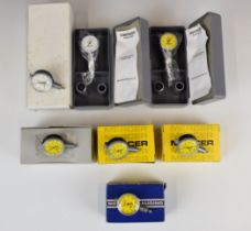 Seven Mercer engineering dial test indicators, in original boxes, including type 71, 72 and 74