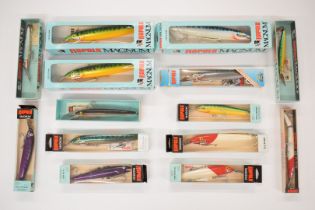 Thirteen large Rapala Magnum sea / big game fishing lures including three very large CD 26 Mag,