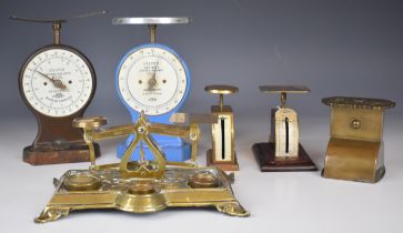 Five various sets of postage scales comprising cast brass base example, Salter No 11A air mail