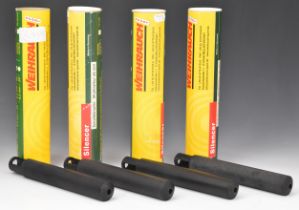Four Weihrauch Sport air rifle sound moderators, all in original tubes with paperwork.