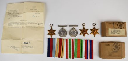 Royal Air Force WW2 medals comprising 1939/1945 Star, Africa Star, Italy Star, Defence Medal and War
