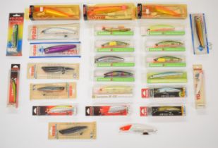 Approximately 26 sea / pike fishing lures including Yo-Zuri and Komomo, in original packaging