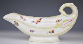 19thC porcelain pedestal sauce boat with relief moulded and butterflies and insects decoration and