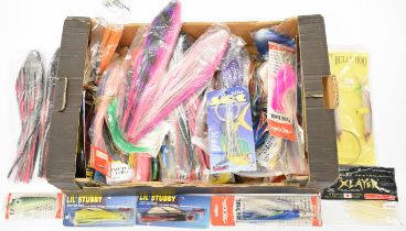 Large quantity of sea fishing lures including trolling / soft plastics, makers include Boone,