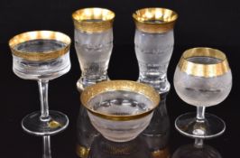 Five Moser Splendid pattern glasses comprising two goblets, a brandy glass, champagne glass and a