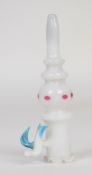 A glass cheroot holder with applied bird decoration, opalescent body and cranberry decoration, 9cm