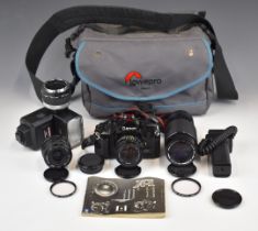 Canon A-1 35mm SLR camera outfit including Canon 50mm 1:1.8, Sigma 28mm 1:2.8 and Canon 70-210mm 1:4