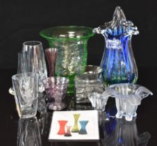 Nine pieces of decorative glassware including Riihimaki, Waterford, Dartington, Sowerby,