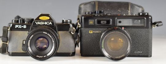 Two Yashica cameras comprising Electro 35 with colour Yashinon DX 1:1.7 f=45mm lens and FX-3 SLR