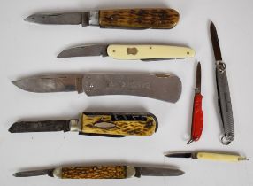 Seven pocket / folding knives, all Sheffield makers including Taylor, Ball Brothers and Richards,