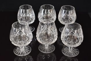 Waterford Crystal six clear cut glass brandy glasses, 13.5cm tall.