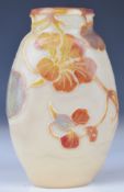 Legras cameo glass vase of flattened ovoid form cased in iridescent blue, red and brown and with cut