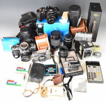 Collectable and 35mm SLR cameras comprising Asahi Pentax S3 with Pentax meter and Auto-Takumar 1:1.