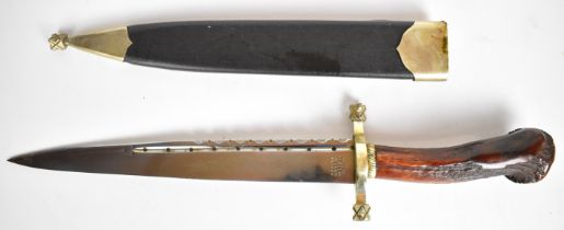 William Rodgers Scottish dirk with etched single edged 28cm blade, pommel set with Cairngorm type