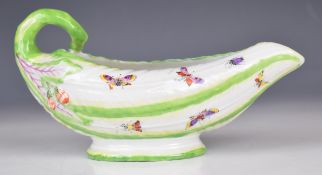 19thC pedestal sauce boat with relief moulded and butterflies / insect decoration, printed Swansea