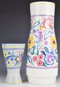 Large flared and stepped Poole pottery vase with CSK, JH and impressed 85 to base, together with a