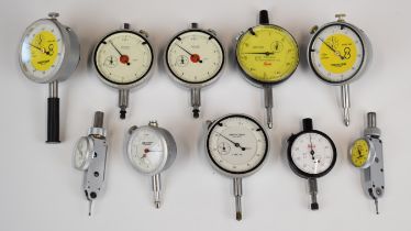 Ten Mercer and Baty engineering dial test indicators including types 250, 40 and 301