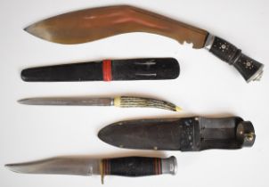 William Rodgers 'I Cut My Way' Bowie knife with leather covered grip, 14.5cm blade and scabbard,