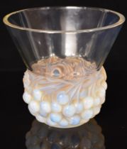 René Lalique Cerises opalescent glass vase decorated with cherries and signed 'R Lalique France'