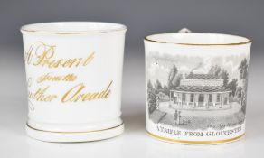 Two 19thC mugs comprising one from 'A Present From The Lowther Arcade' (in the Strand, famous for