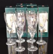 Holmegaard Xanadu set of six clear glass champagne flutes, 22.5cm tall, all in original boxes with