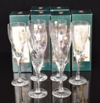 Holmegaard Xanadu set of six clear glass champagne flutes, 22.5cm tall, all in original boxes with