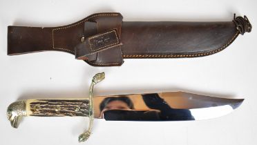 Linder 'Eagle Bowie' knife with Solingen, Germany to 25cm blade, S shaped guard and eagle head