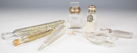 18th / 19thC glass scent / perfume bottles including examples with hallmarked silver / white metal